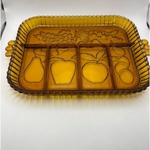 5366-PTT Vintage 5 Part Relish Tray Indiana Glass Harvest Pattern Golden Amber
